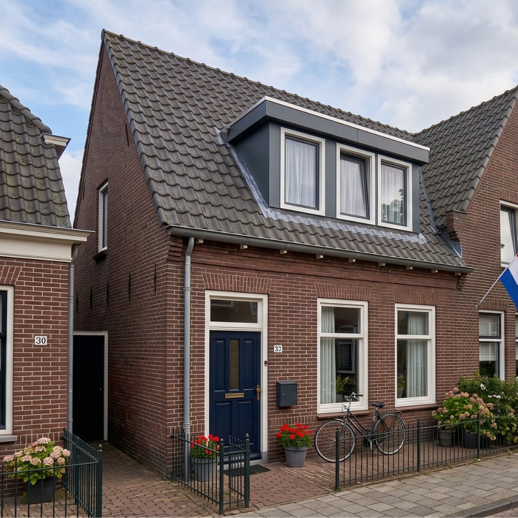 Afgewerkte dakkapel op rijtjeshuis