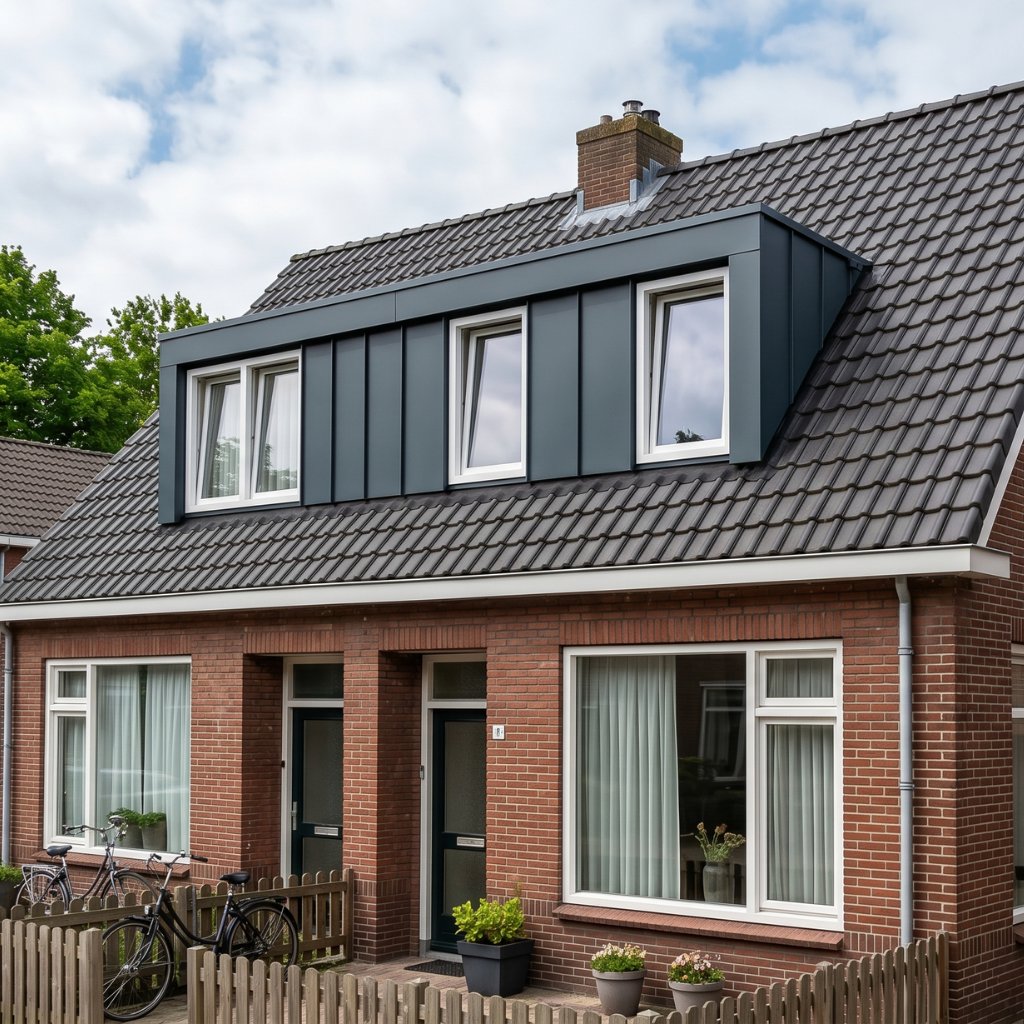 Afgewerkte dakkapel met donkere zinken bekleding